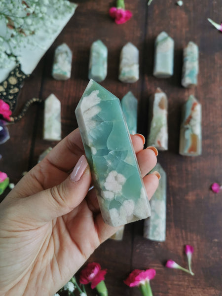Rare Green Blossom Agate points