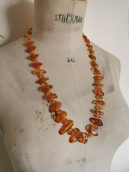 Large Vintage amber necklace with insect inclusion