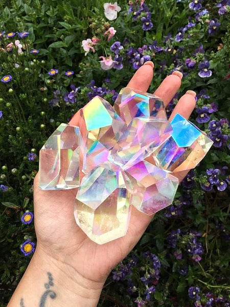Freeform aura quartz pieces