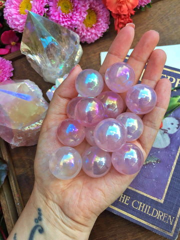 Small Rose aura quartz spheres
