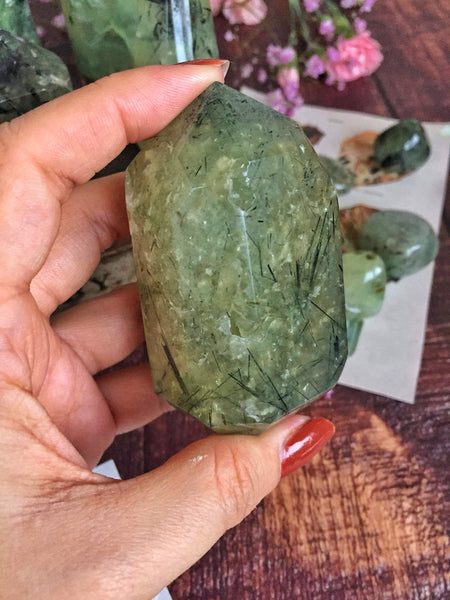 Natural shape polished Prehnite and epidote points