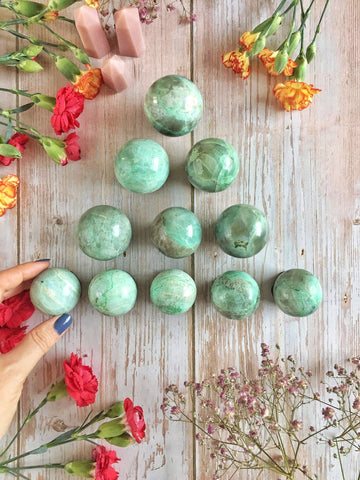 Garnierite Green Moonstone spheres