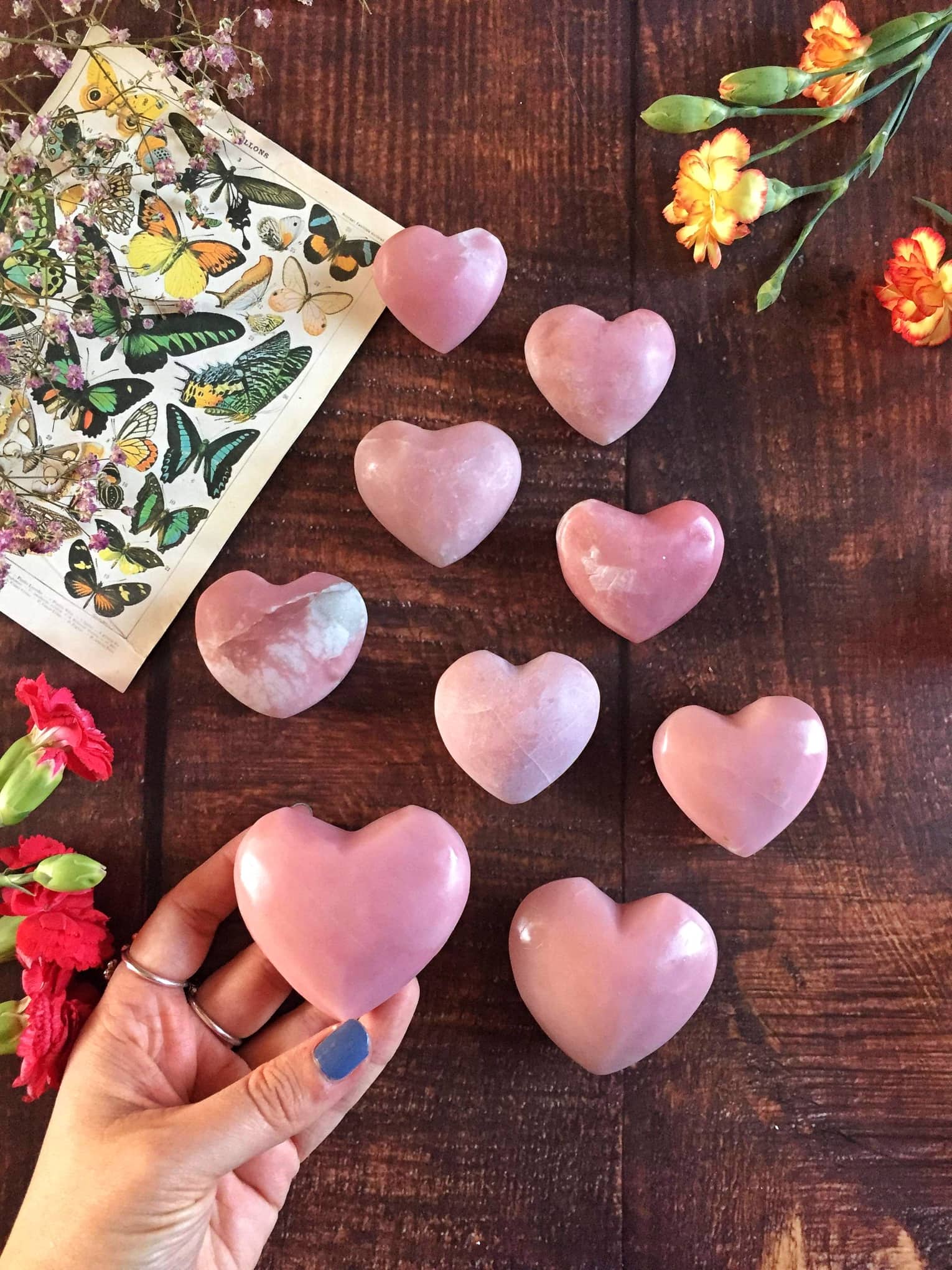 Pink opal hearts