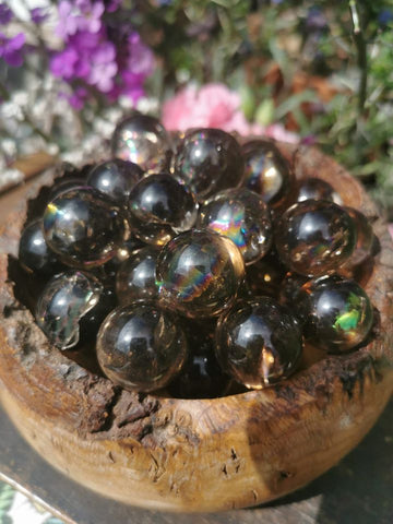 Rainbow Smoky quartz spheres