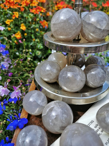 Small Blue rose quartz spheres