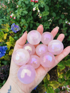 Aura Rose quartz spheres