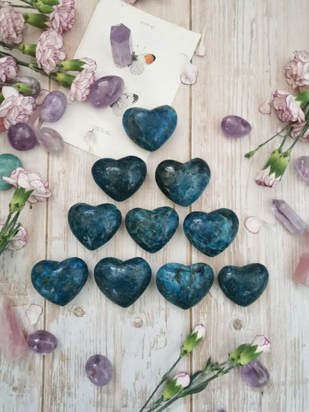 Hand carved apatite hearts