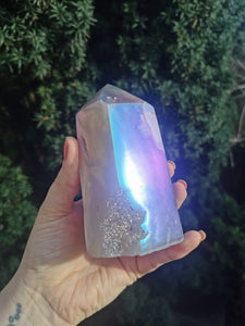 Large Blossom Agate point with druzy! 640g