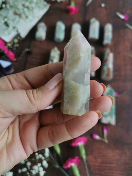 Rare Green Blossom Agate points