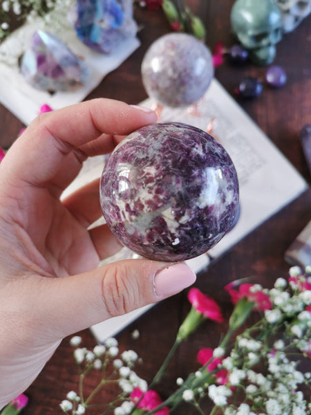 Unicorn Stone spheres - Pink tourmaline, lepidolite & smoky quartz