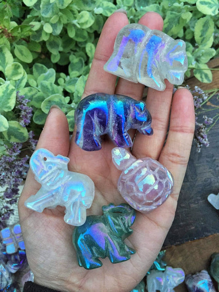 Aura crystal elephants - Rose quartz, quartz and aventurine