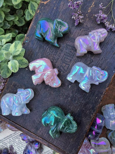 Aura crystal elephants - Rose quartz, quartz and aventurine