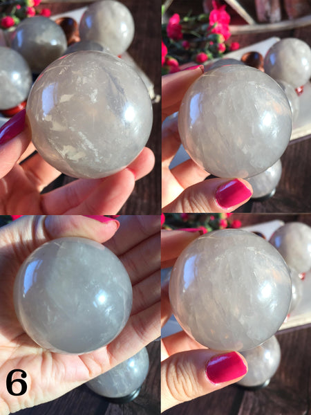 Blue rose quartz spheres