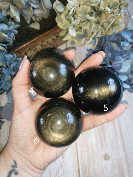 Golden sheen Obsidian spheres