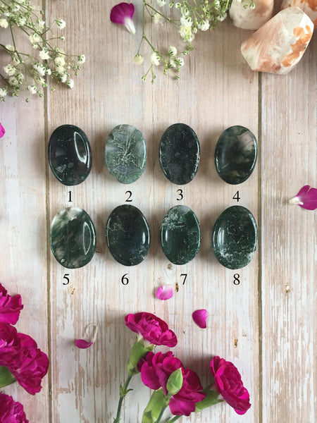 Moss agate worry stone