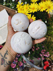 Snow agate druzy spheres
